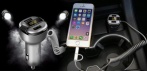 На универсальное автомобильное зарядное устройство: 2 порта USB, кабель microUSB + Apple Lightning